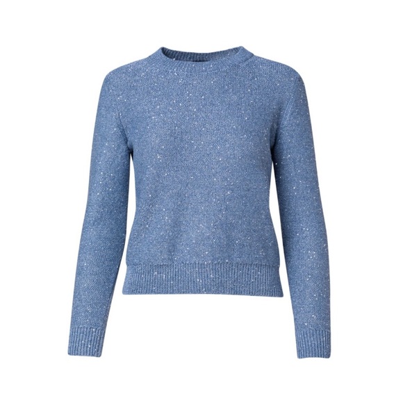 AKRIS CORNFLOWER LINEN BLEND SEQUIN SWEATER SIZE 12 NWTS! - Picture 5 of 17